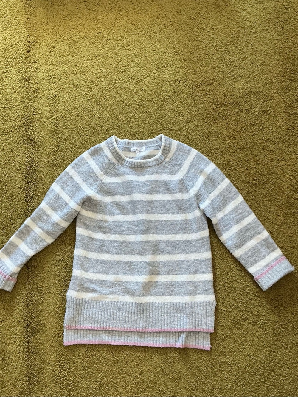 emory park Gray & White Striped Crewneck Sweater with Pink Accents